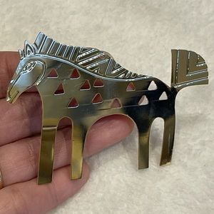 Vintage Laurel Burch Christmas Horse 1990 Ornament Gold Brass